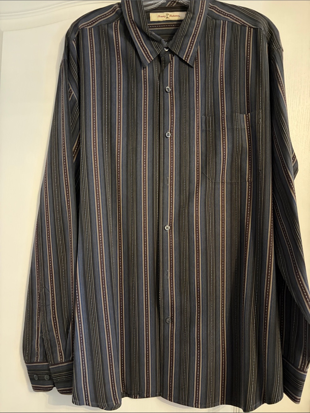 TOMMY BAHAMA Men's Silk Striped Button-Up Shirt - Dark Multi